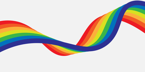 Rainbow wavy ribbon design element. LGBTQ Pride month flag. Rainbow color wave background template shape for banner, poster, flyer, brochure, booklet, cover.