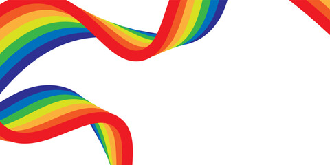 Rainbow wavy ribbon design element. LGBTQ Pride month flag. Rainbow color wave background template shape for banner, poster, flyer, brochure, booklet, cover.