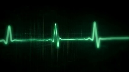 Glowing green heartbeat waveform on black background, digital pulse line, neon energy grid, medical interface design - Powered by Adobe