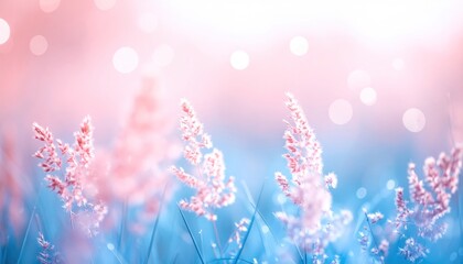 Serene Pastel Meadow with Blossoms, Soft Focus, and Luminous Bokeh Effects