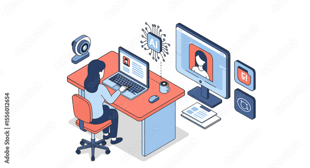 Aufkleber remote work concept vector illustration for digital communication and ai integration in a flat desig