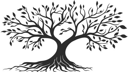 Majestic Black Tree of Life with Roots Illustration