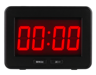 Digital Alarm Clock Displaying 00:00 in Red LED, isolated on transparent background PNG