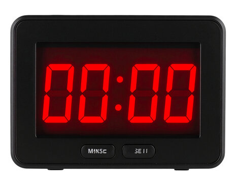  Digital Alarm Clock Displaying 00:00 in Red LED, isolated on transparent background PNG - Powered by Adobe