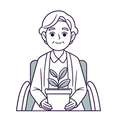 Caring Hands and Growing Hope: A tender portrayal of an elderly person lovingly holding a potted plant, symbolizing growth, care, and the enduring beauty of nature. 