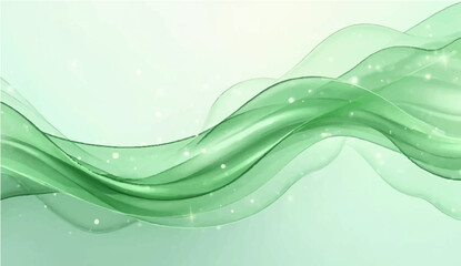 A flowing vector design of green  waves creates an abstract liquid wallpaper