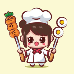 cute character girl logo for restaurant, elements, clipart and logo drawing 