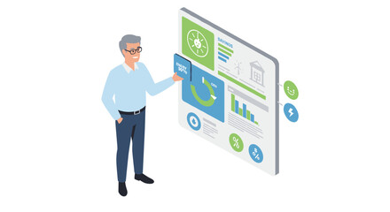 Fototapeta premium Business strategy presentation vector illustration: isometric design for corporate analysis