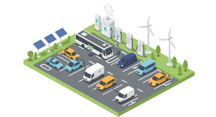 Sustainable energy vector illustration: solar powered electric charging station concept for eco-friendly transportation design