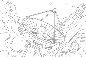 A radio telescope explores the universe.
