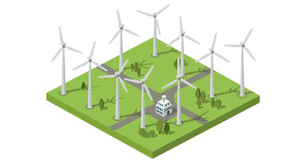 Green energy concept: isometric wind farm vector illustration for eco-friendly design
