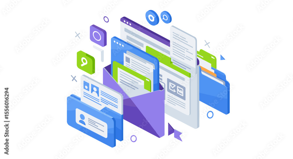 Poster digital communication vector illustration for online apps and web design in isometric style