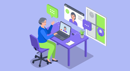 Fototapeta premium Video call vector illustration for remote work and communication, flat style design for digital use