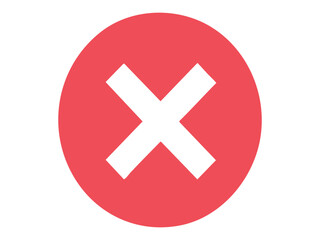 Fototapeta premium Diagonal white cross mark inside red circle isolated on white background, graphic illustration. Concept of cancel button, error icon, close symbol, interface alert, design element