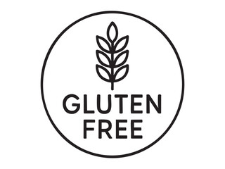 Black outline gluten free icon with wheat spike in circle, isolated on white background, graphic illustration. concept of food label, dietary symbol, allergy aware, design element