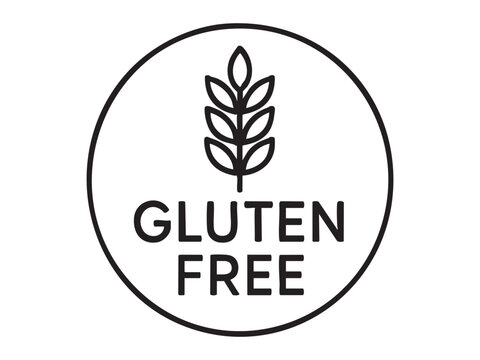 Black outline gluten free icon with wheat spike in circle, isolated on white background, graphic illustration. concept of food label, dietary symbol, allergy aware, design element