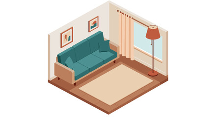 Cozy living room setup vector illustration: isometric style design for interior decor projects