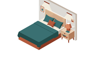 Modern bedroom interior design vector illustration in isometric style for home decor art print