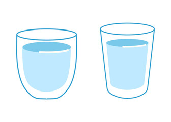Set of glass water cups in flat style.