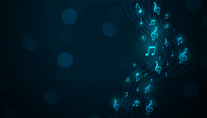 glowing musical pentagram background with sound notes