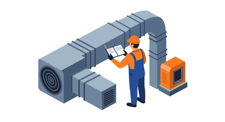 Industrial ventilation system vector illustration: isometric design for technical manuals and engineering presentations