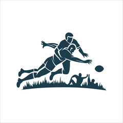 Rugby Tackle Silhouette: Defender in Action Tackling Player Silhouette of a defender making a tackle