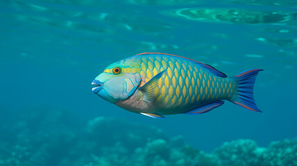 Naklejka premium Colorful tropical fish swimming in turquoise water. 