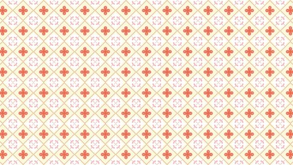 Repeating floral pattern with red and pink flowers on a light yellow diamond grid background design