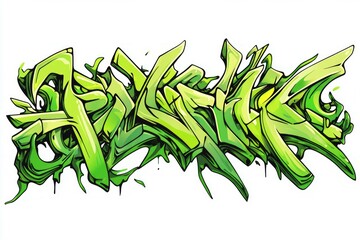 Vivid green graffiti with dynamic flowing style. Neural network AI generated