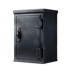 Fototapeta premium Solid Steel Cabinet: A weathered, secure steel cabinet against a backdrop, representing industrial strength, security and storage solutions.