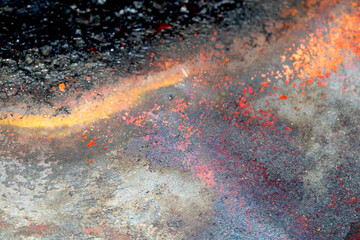 Close up of heavy black rust on a brass base of a kitchen sauce pan abstract background
