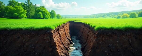 Dramatic Cracked Earth Landscape Earthquake Fault Line Illustrates Environmental Impact and Resilience