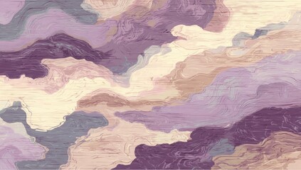 Abstract painting with swirling, muted purples, pinks, and beige tones creating a cloudy, textured effect
