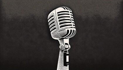 halftone stipple microphone with vintage dotwork grunge punk aesthetic mic in monochrome texture illustration for music and retro designs