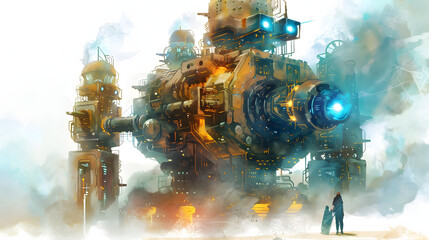 watercolor painting style Magitek engineer