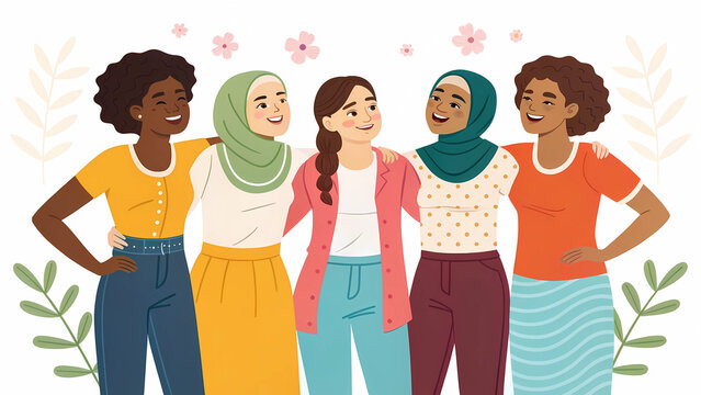 Diverse women empowerment illustration showcasing female friendship and support for international womens day