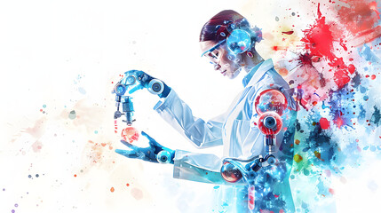 watercolor painting style Medical nanobot