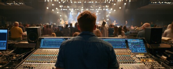 Behind the Board: A Sound Engineer Manages a Live Concert's Audio.