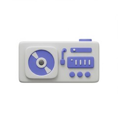 Stylized 3d icon of a turntable with a vinyl record. Digital music player symbol for entertainment or audio concept.