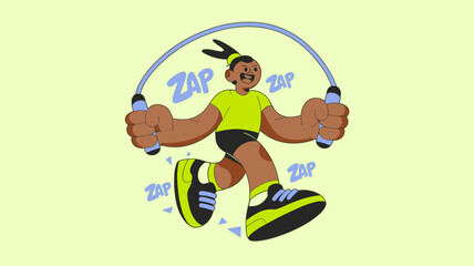 Fototapeta premium athlete jumping rope, vector illustration for jump rope cardio workout, fitness exercise and healthy lifestyle