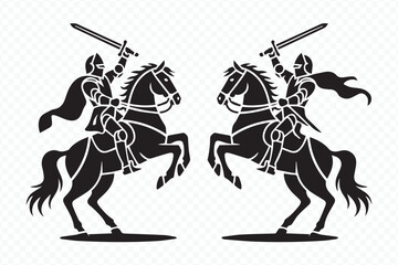 dual medieval knights in battle stance on horses vector graphic