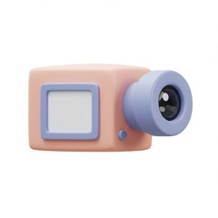 A pastel 3D rendered camera, isolated on a white background, concept for photography and video recording.