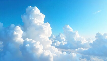 Serene Blue Sky with Fluffy Cumulus Clouds Expansive Daytime Landscape Photo, Perfect for Freedom, Hope, and Tranquility Concepts