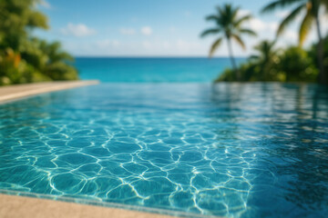 Serene Infinity Pool Overlooking Turquoise Ocean and Palm-Fringed Horizon