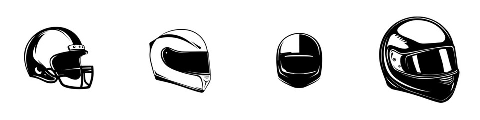 Fototapeta premium Various black helmets designed for sports and racing activities displayed in a clean and minimalistic style