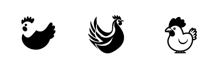 Obraz premium Set of black chicken icons showcasing different styles and poses for creative projects and designs