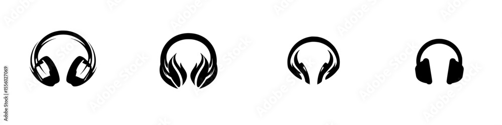 Poster black icons representing different styles of headphones suitable for music and entertainment enthusi