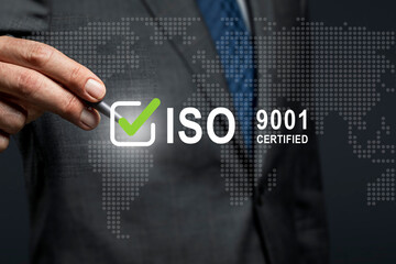 ISO 9001 Standard certification standardisation quality control concept, businessman choose ISO...