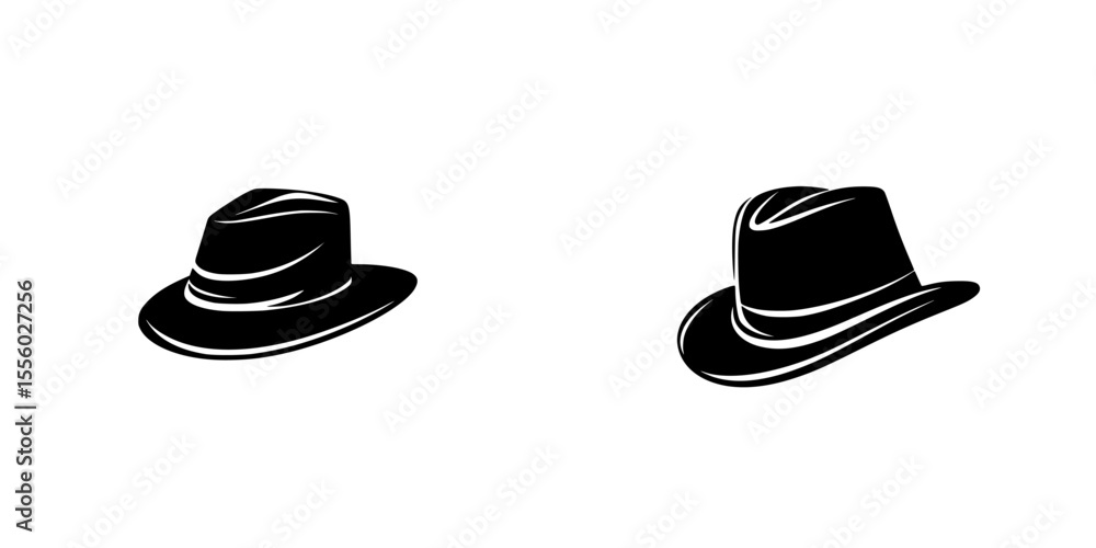 Poster black icon hats designed in a minimalist style showcasing two distinct shapes and angles in a simple