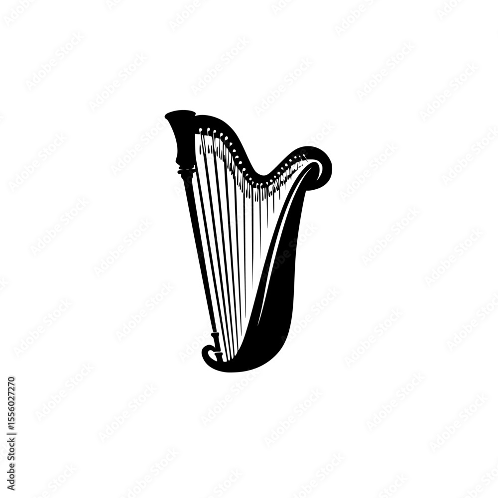 Poster set black harp icon designed with sleek lines and curves suitable for music themes and digital graph